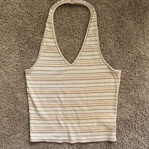 American Eagle Outfitters Striped Halter Tank Top - Cream and Brown